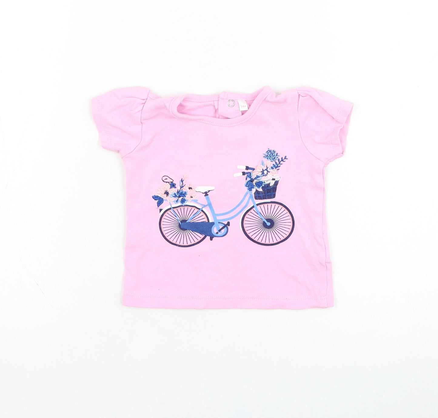 Mini Moi Girls Pink  Cotton Basic T-Shirt Size 3-6 Months Round Neck Pullover - Bike