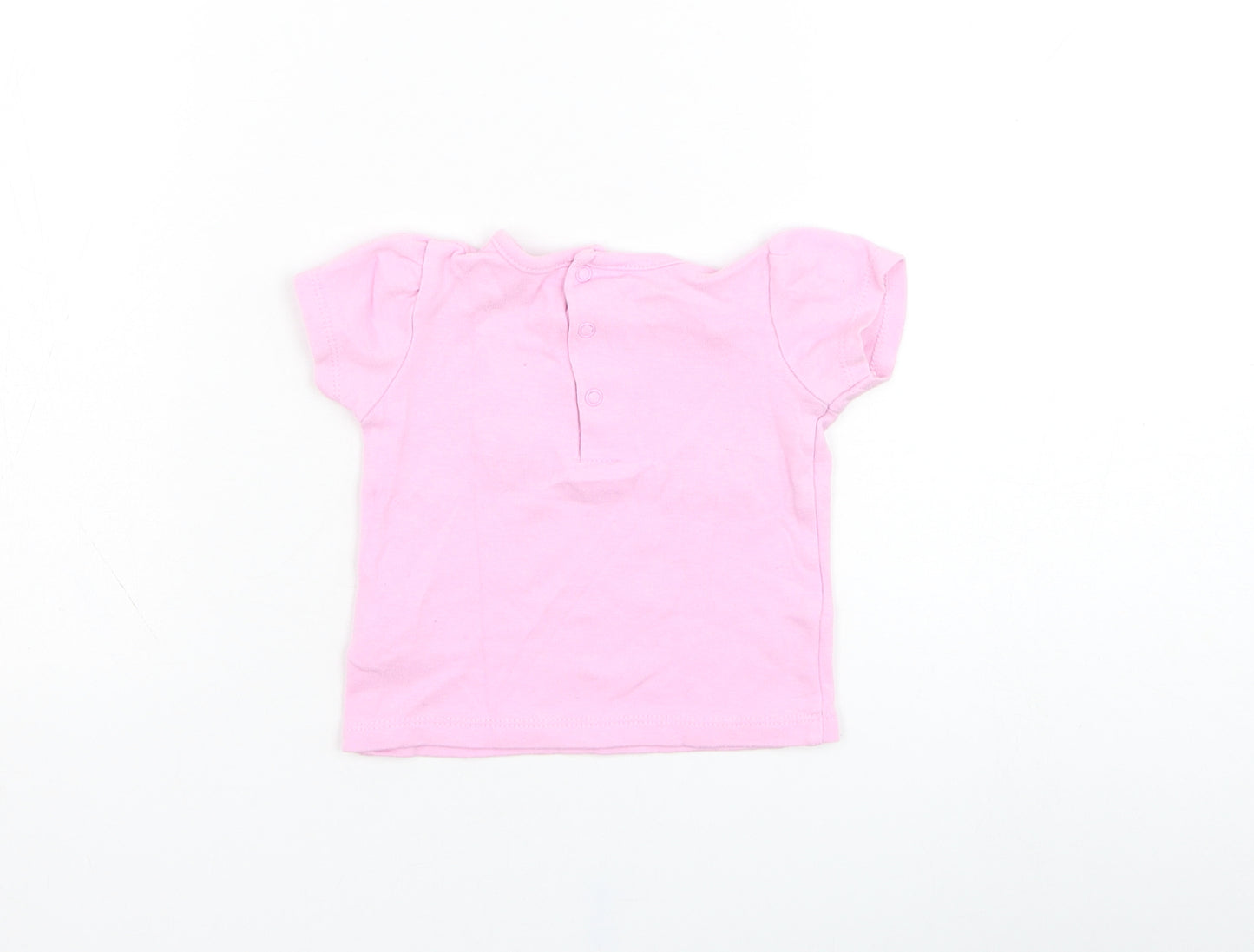 Mini Moi Girls Pink  Cotton Basic T-Shirt Size 3-6 Months Round Neck Pullover - Bike