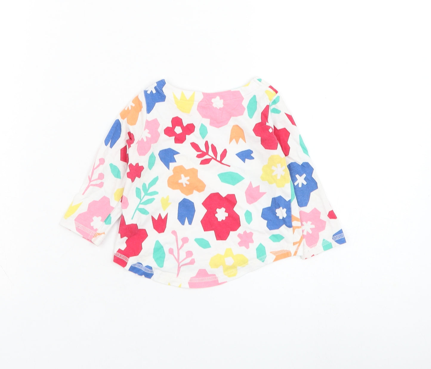 F&F Girls White Floral Cotton Basic T-Shirt Size 3-6 Months Round Neck Pullover
