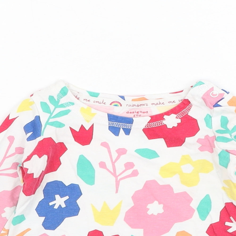 F&F Girls White Floral Cotton Basic T-Shirt Size 3-6 Months Round Neck Pullover