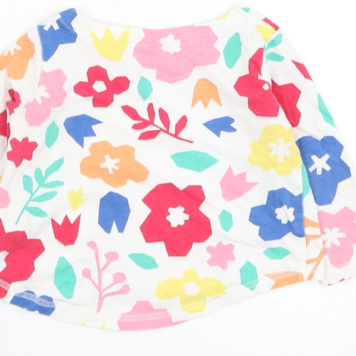 F&F Girls White Floral Cotton Basic T-Shirt Size 3-6 Months Round Neck Pullover