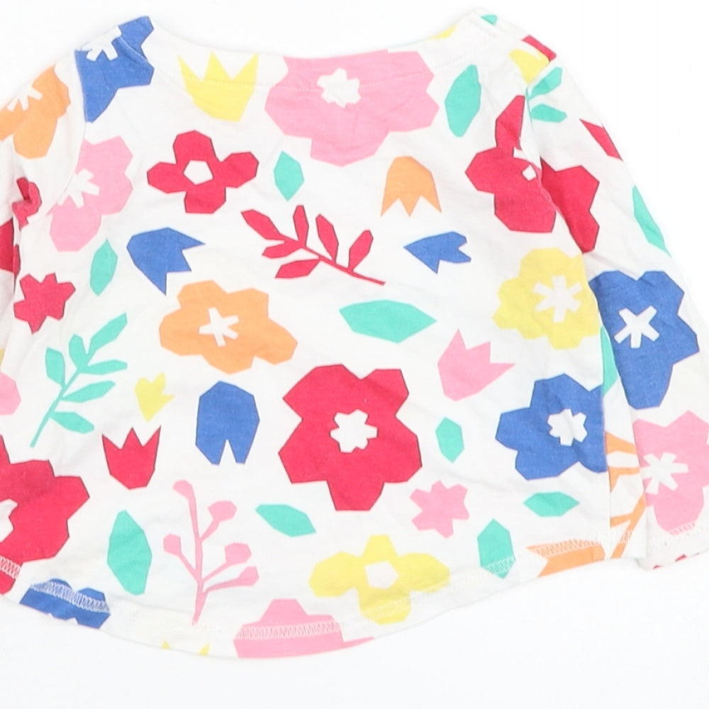 F&F Girls White Floral Cotton Basic T-Shirt Size 3-6 Months Round Neck Pullover