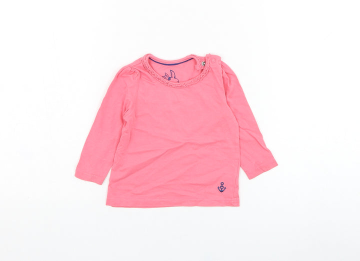 Mothercare Girls Pink Cotton Basic T-Shirt Size 6-9 Months Round Neck Pullover - Anchor
