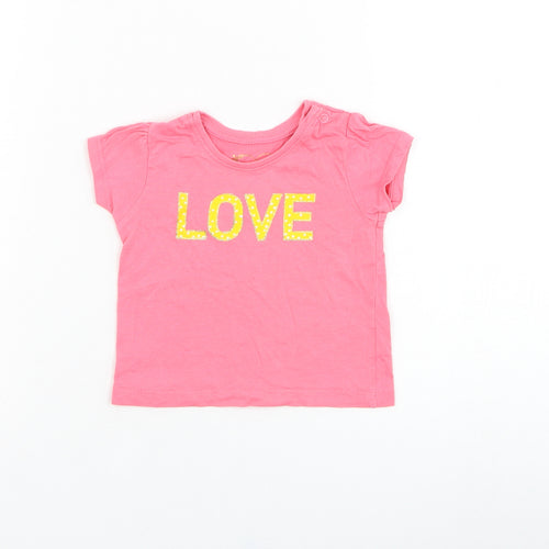 Primark Girls Pink  Cotton Basic T-Shirt Size 3-6 Months Round Neck Pullover - Love