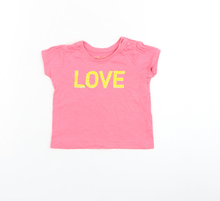 Primark Girls Pink Cotton Basic T-Shirt Size 3-6 Months Round Neck Pullover - Love