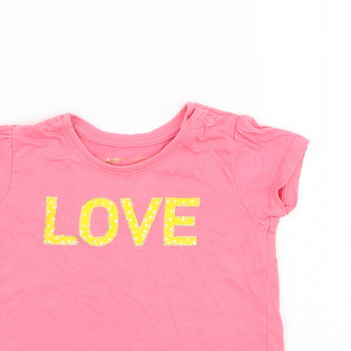 Primark Girls Pink  Cotton Basic T-Shirt Size 3-6 Months Round Neck Pullover - Love