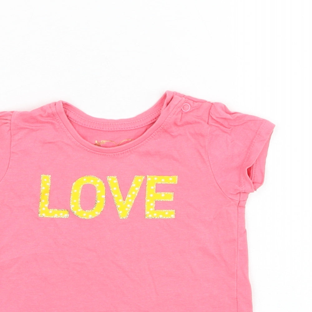 Primark Girls Pink  Cotton Basic T-Shirt Size 3-6 Months Round Neck Pullover - Love