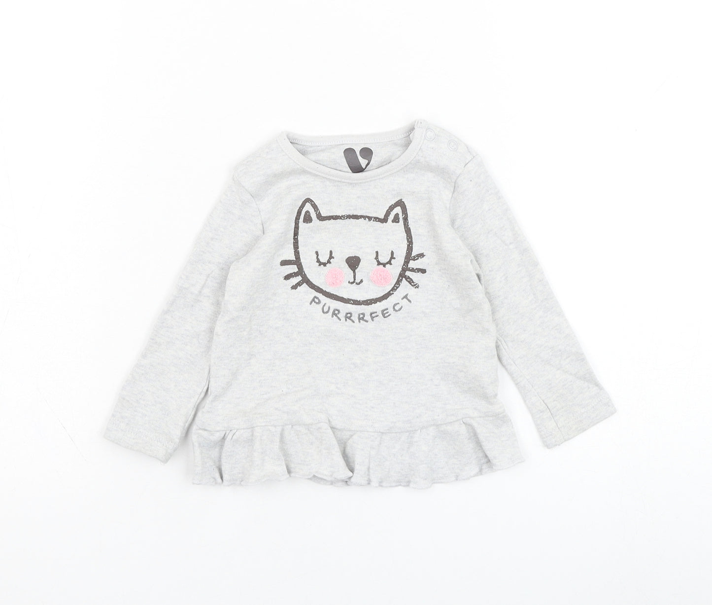 Very Girls Grey  Cotton Basic T-Shirt Size 3-6 Months Round Neck Pullover - Cat