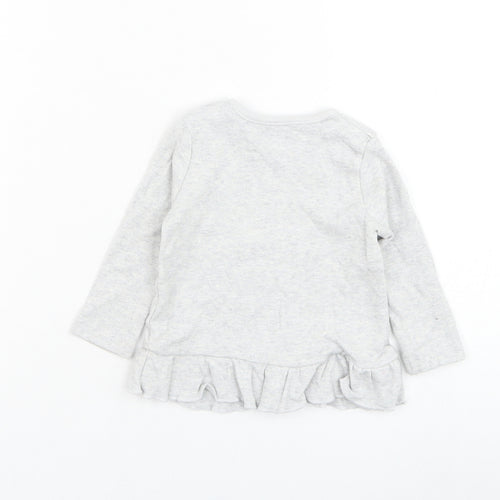 Very Girls Grey  Cotton Basic T-Shirt Size 3-6 Months Round Neck Pullover - Cat