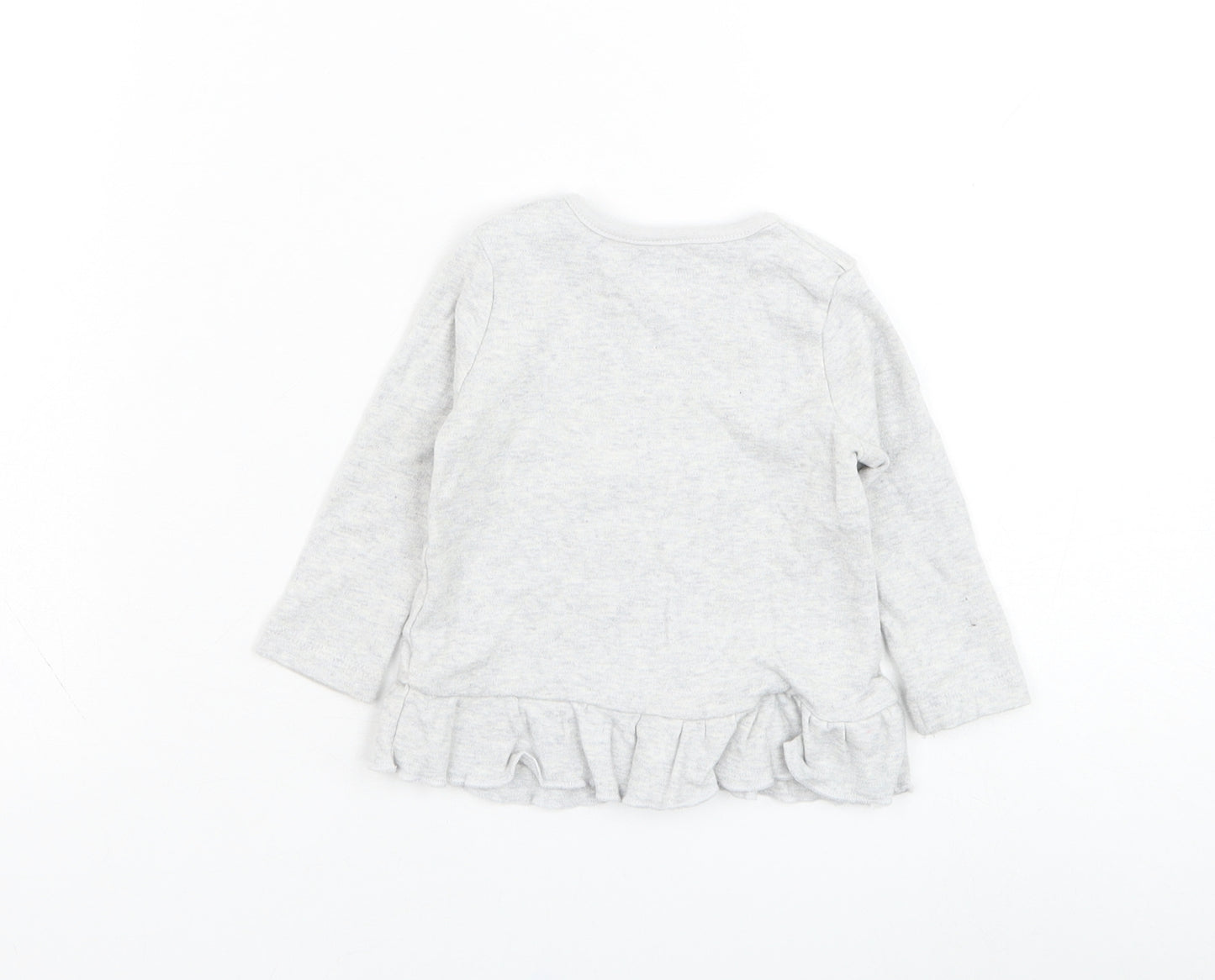 Very Girls Grey  Cotton Basic T-Shirt Size 3-6 Months Round Neck Pullover - Cat