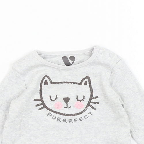 Very Girls Grey  Cotton Basic T-Shirt Size 3-6 Months Round Neck Pullover - Cat