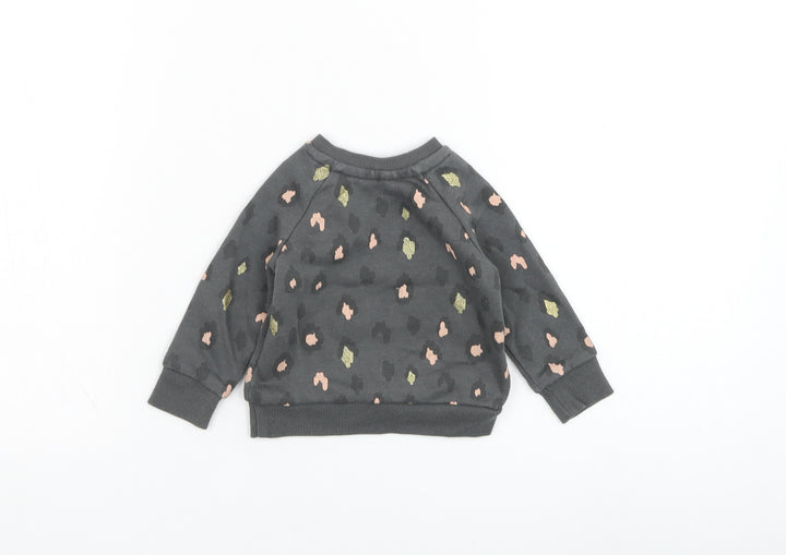 Primark Girls Grey Animal Print Cotton Pullover Jumper Size 3-6 Months Pullover