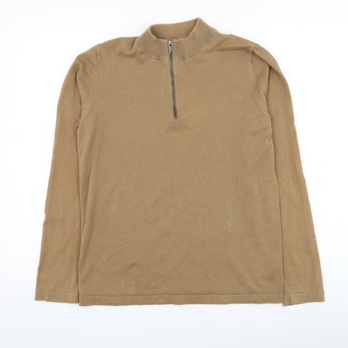 NEXT Mens Brown Mock Neck  Cotton Henley Jumper Size S
