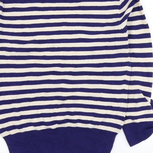 Red Herring Womens Blue V-Neck Striped Cotton Pullover Jumper Size 14
