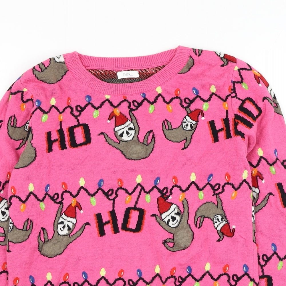 NEXT Girls Pink Round Neck  Cotton Pullover Jumper Size 10 Years  Pullover - Christmas, Sloth