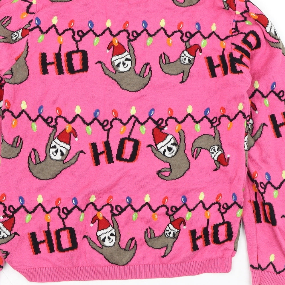 NEXT Girls Pink Round Neck  Cotton Pullover Jumper Size 10 Years  Pullover - Christmas, Sloth