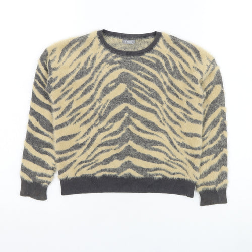 NEXT Girls Brown Round Neck Animal Print Nylon Pullover Jumper Size 7 Years  Pullover
