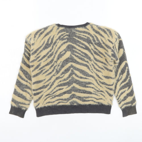 NEXT Girls Brown Round Neck Animal Print Nylon Pullover Jumper Size 7 Years  Pullover