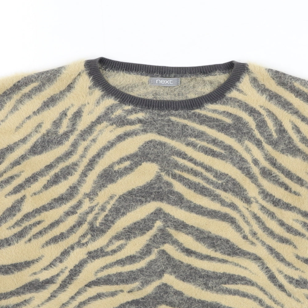 NEXT Girls Brown Round Neck Animal Print Nylon Pullover Jumper Size 7 Years  Pullover