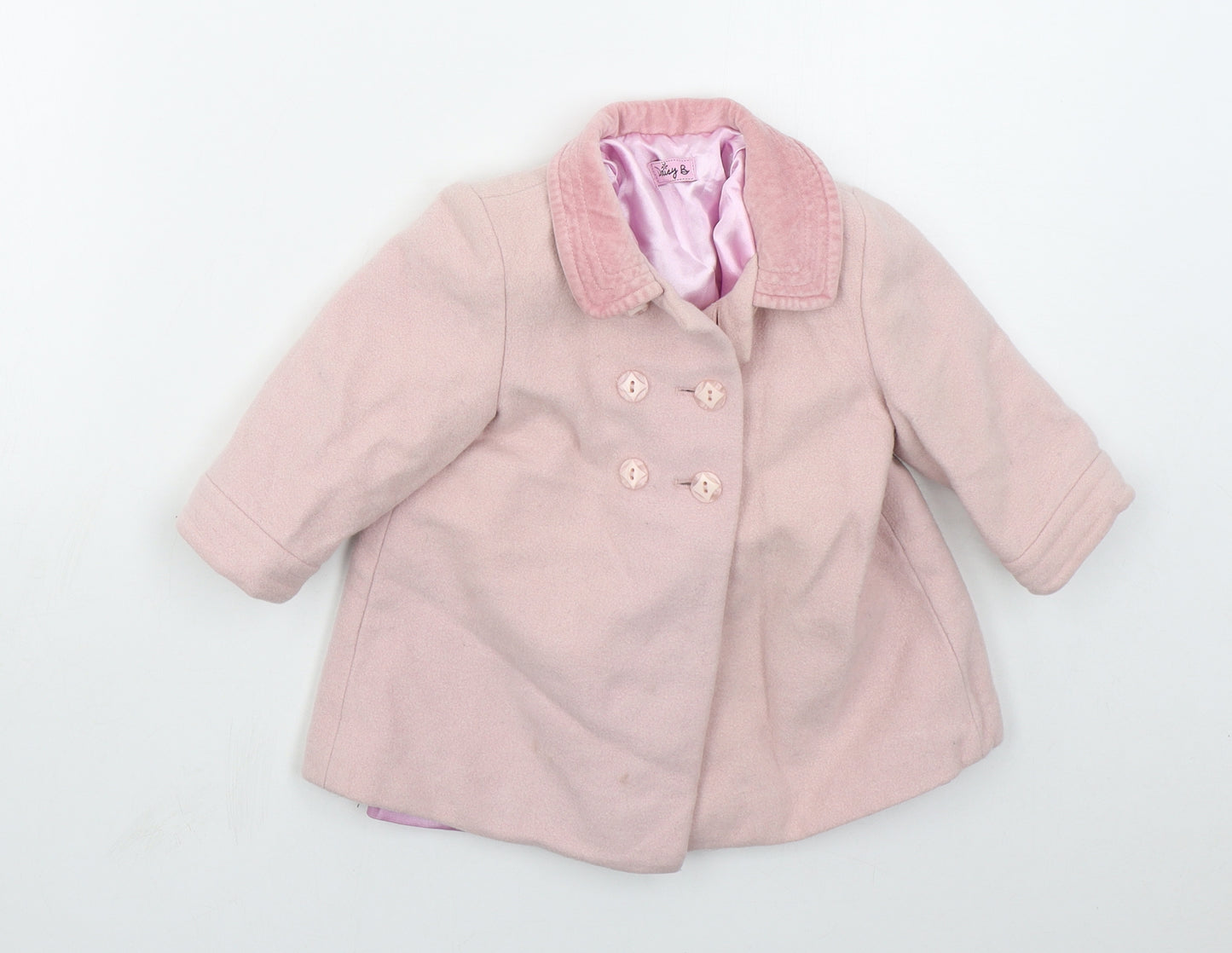BHS Girls Pink   Pea Coat Coat Size 12-18 Months   Button