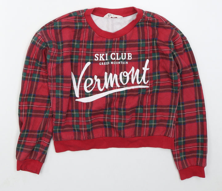 H&M Girls Red Check Cotton Pullover Sweatshirt Size 11-12 Years  Pullover - Ski Club Vermont