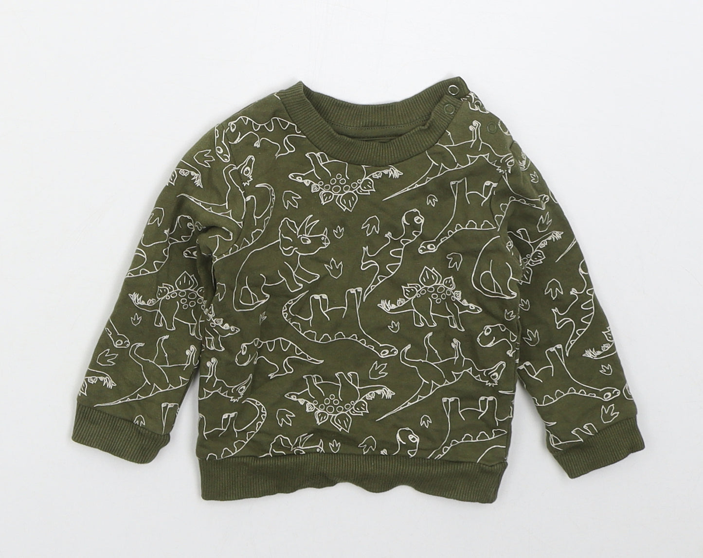 Peacocks Boys Green  Cotton Basic T-Shirt Size 6-9 Months Crew Neck Pullover - Dinosaurs