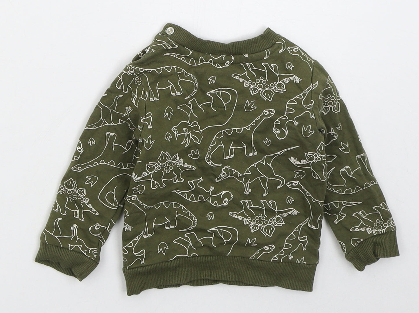 Peacocks Boys Green  Cotton Basic T-Shirt Size 6-9 Months Crew Neck Pullover - Dinosaurs