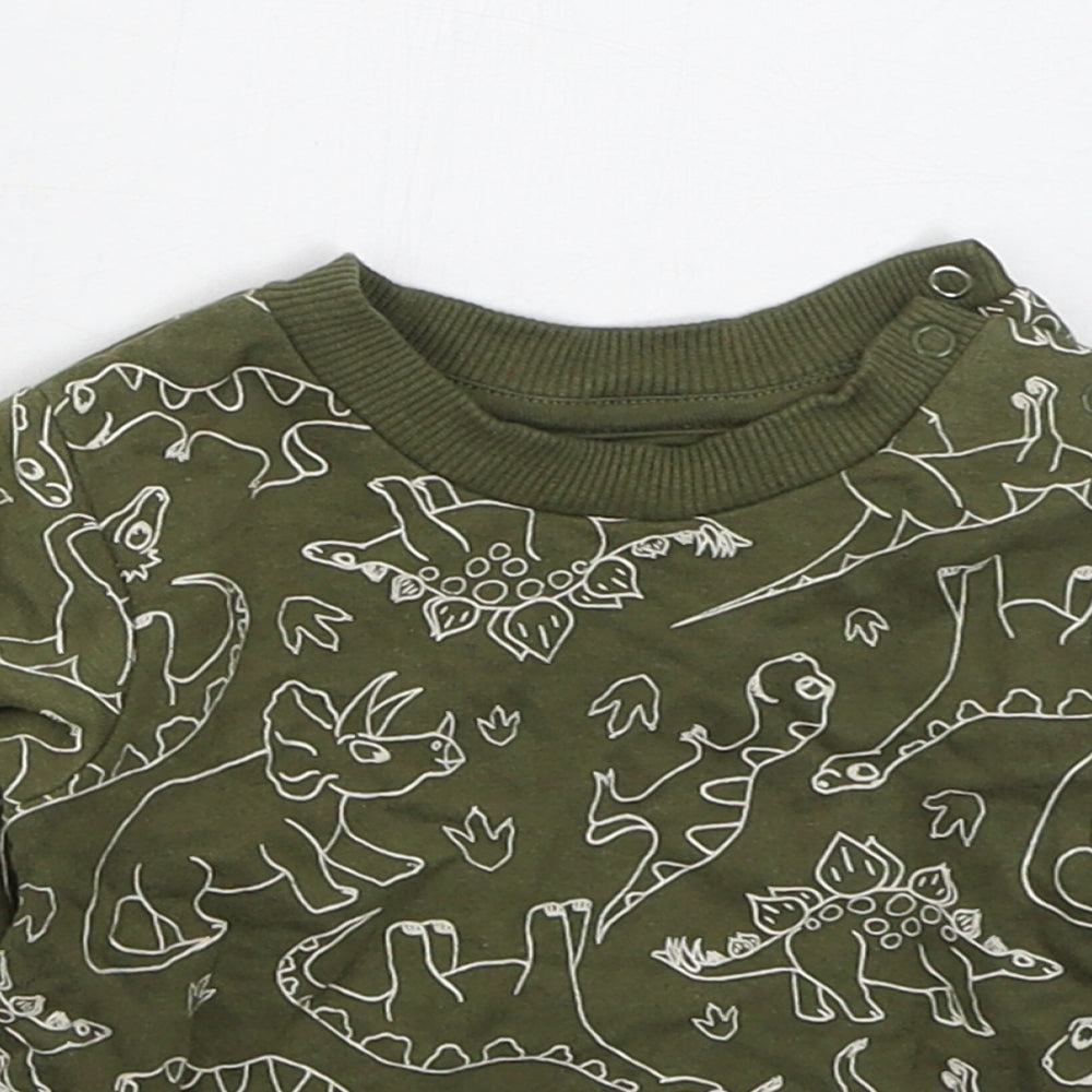 Peacocks Boys Green  Cotton Basic T-Shirt Size 6-9 Months Crew Neck Pullover - Dinosaurs