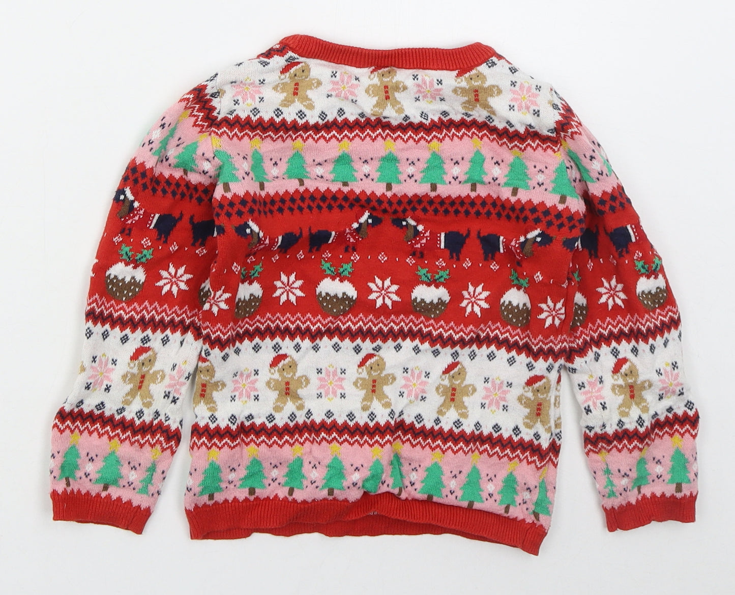TU Girls Red Crew Neck Geometric Cotton Pullover Jumper Size 4-5 Years  Pullover - Christmas Prints