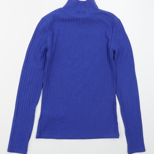 Topshop Womens Blue Mock Neck  Polyester Pullover Jumper Size 8