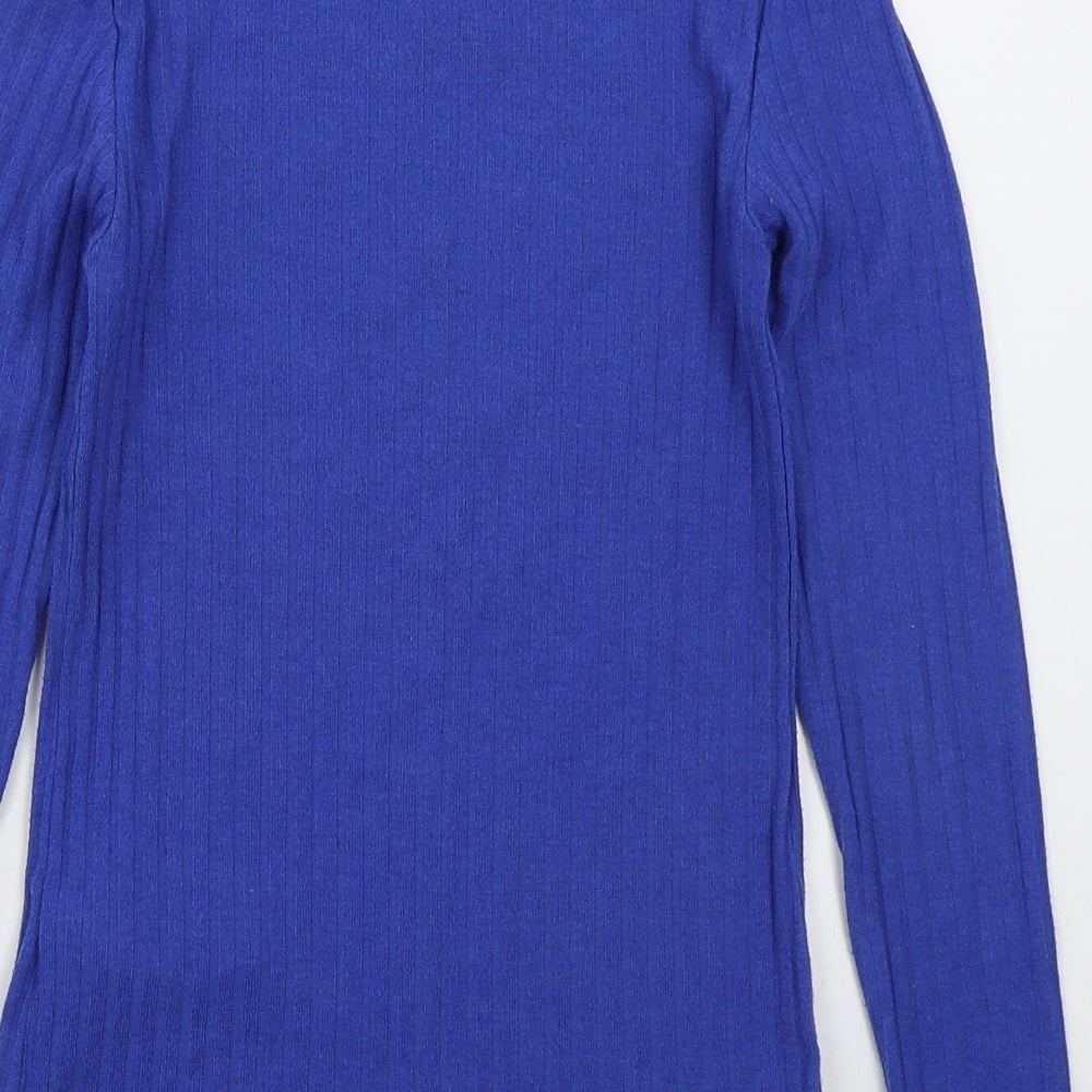 Topshop Womens Blue Mock Neck  Polyester Pullover Jumper Size 8
