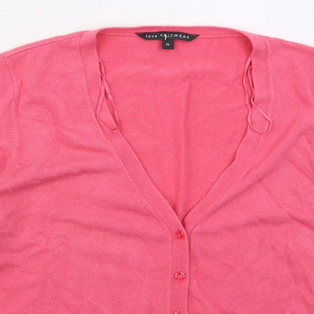 Bonmarché Womens Pink V-Neck  Acrylic Cardigan Jumper Size 18
