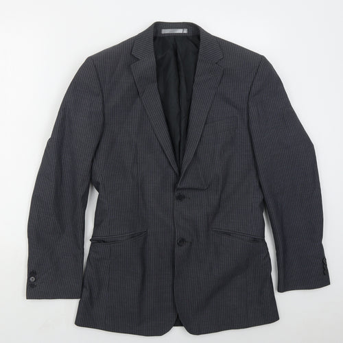 Burton Mens Blue Striped Polyester Jacket Suit Jacket Size 36