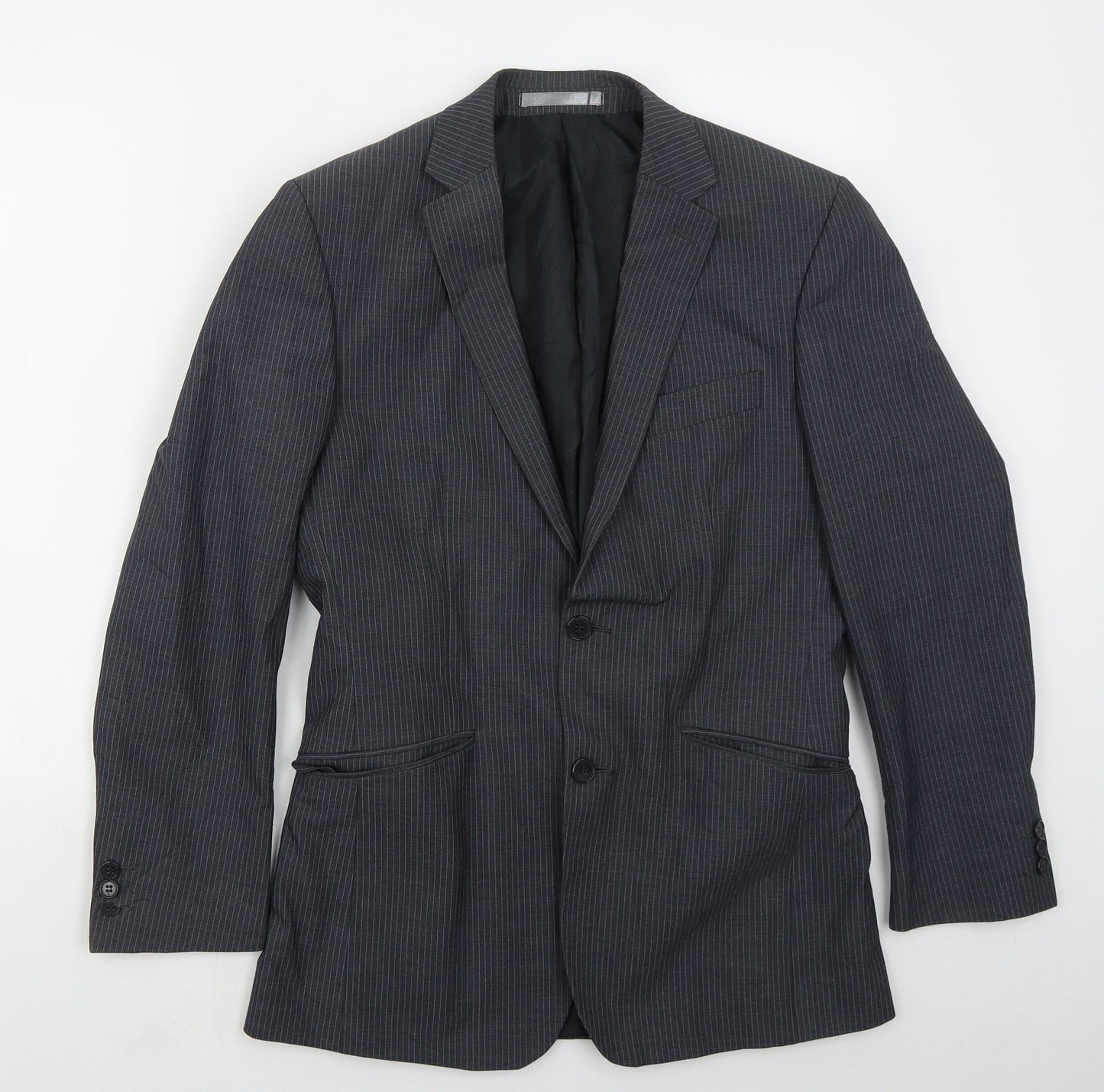 Burton Mens Blue Striped Polyester Jacket Suit Jacket Size 36