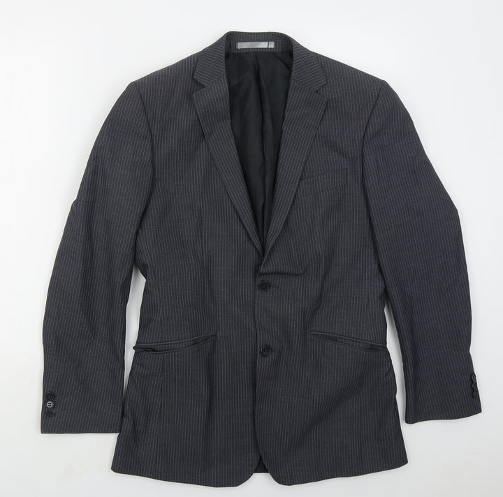 Burton Mens Blue Striped Polyester Jacket Suit Jacket Size 36