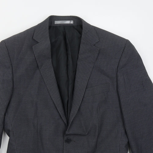 Burton Mens Blue Striped Polyester Jacket Suit Jacket Size 36