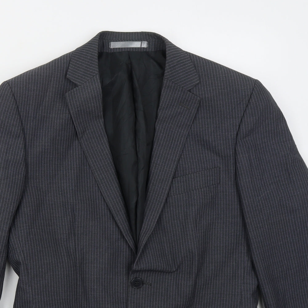 Burton Mens Blue Striped Polyester Jacket Suit Jacket Size 36