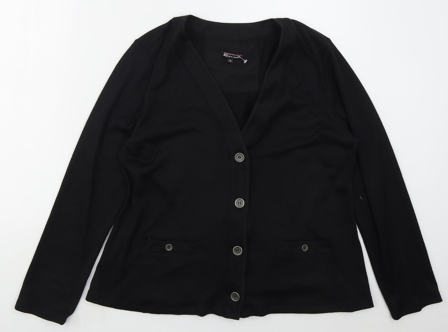 Rush Womens Black V-Neck  Polyester Cardigan Jumper Size 16