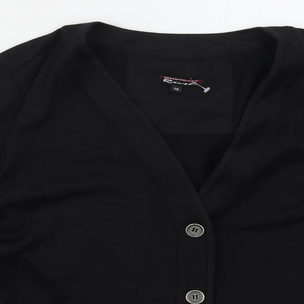 Rush Womens Black V-Neck  Polyester Cardigan Jumper Size 16