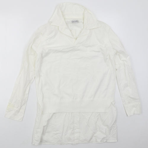 Lucce Womens White Collared  Viscose Vest Jumper Size M   - Vest and Shirt in one