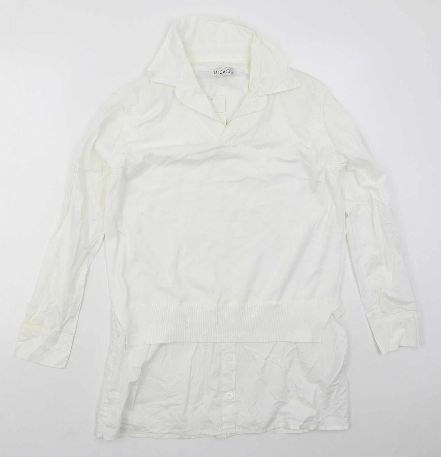 Lucce Womens White Collared  Viscose Vest Jumper Size M   - Vest and Shirt in one