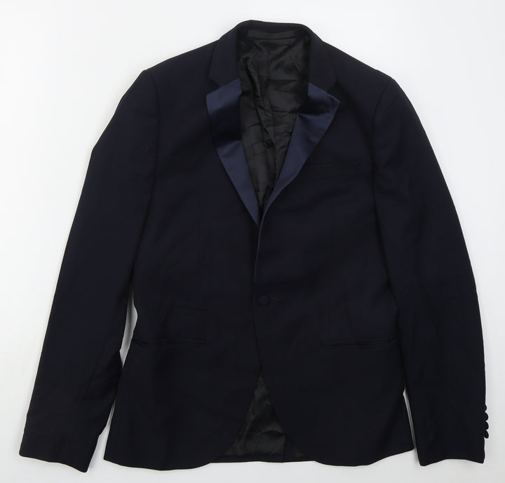 Topman Mens Blue  Polyester Jacket Suit Jacket Size 38