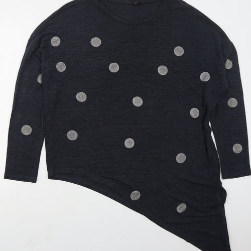 Izabel Womens Blue Round Neck Polka Dot Viscose Pullover Jumper Size 16