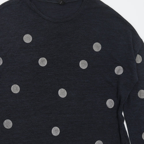 Izabel Womens Blue Round Neck Polka Dot Viscose Pullover Jumper Size 16