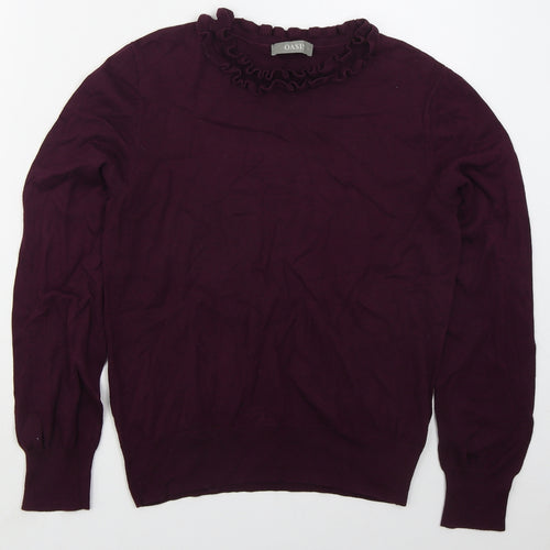 Oasis Womens Purple Crew Neck  Cotton Pullover Jumper Size L