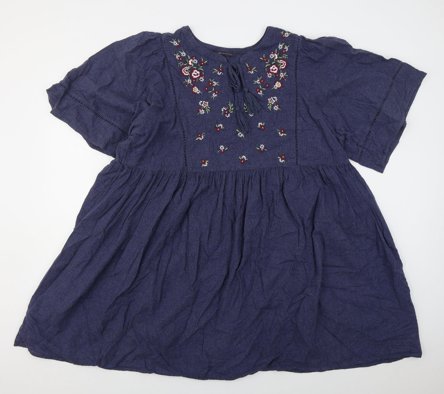 Marks and Spencer Womens Blue Floral Linen A-Line  Size XL  Round Neck Pullover