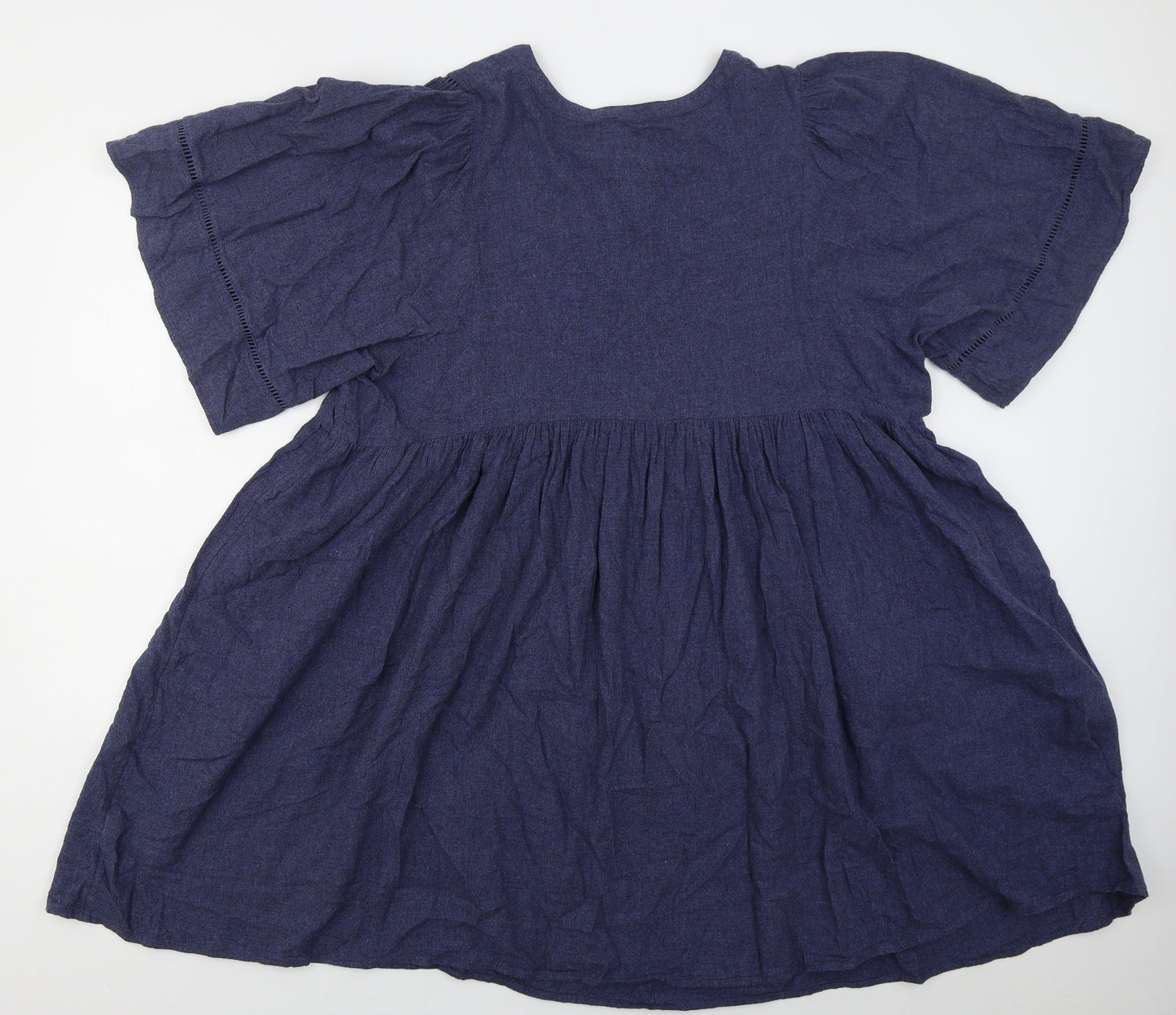 Marks and Spencer Womens Blue Floral Linen A-Line  Size XL  Round Neck Pullover