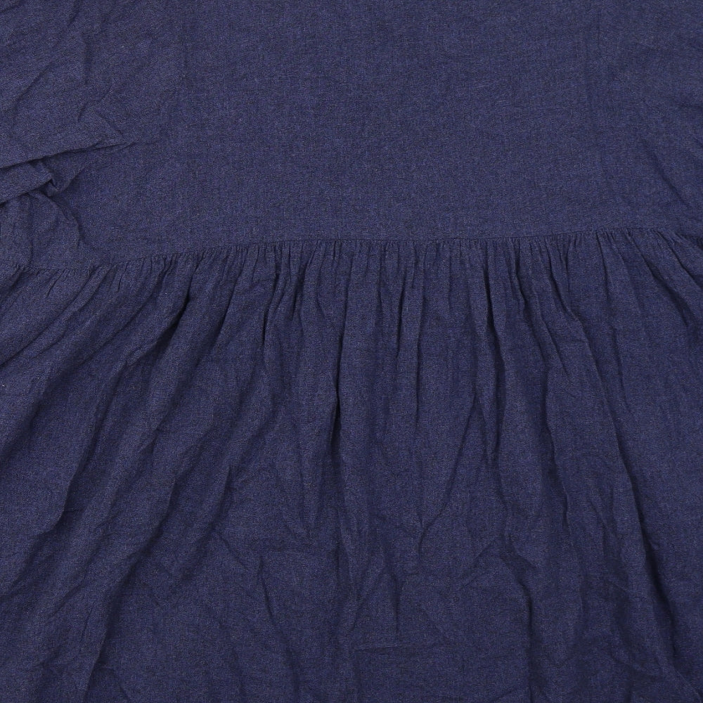 Marks and Spencer Womens Blue Floral Linen A-Line  Size XL  Round Neck Pullover