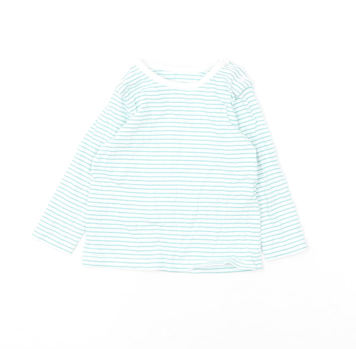 Dunnes Stores Baby Green Striped Cotton Basic T-Shirt Size 3-6 Months Round Neck