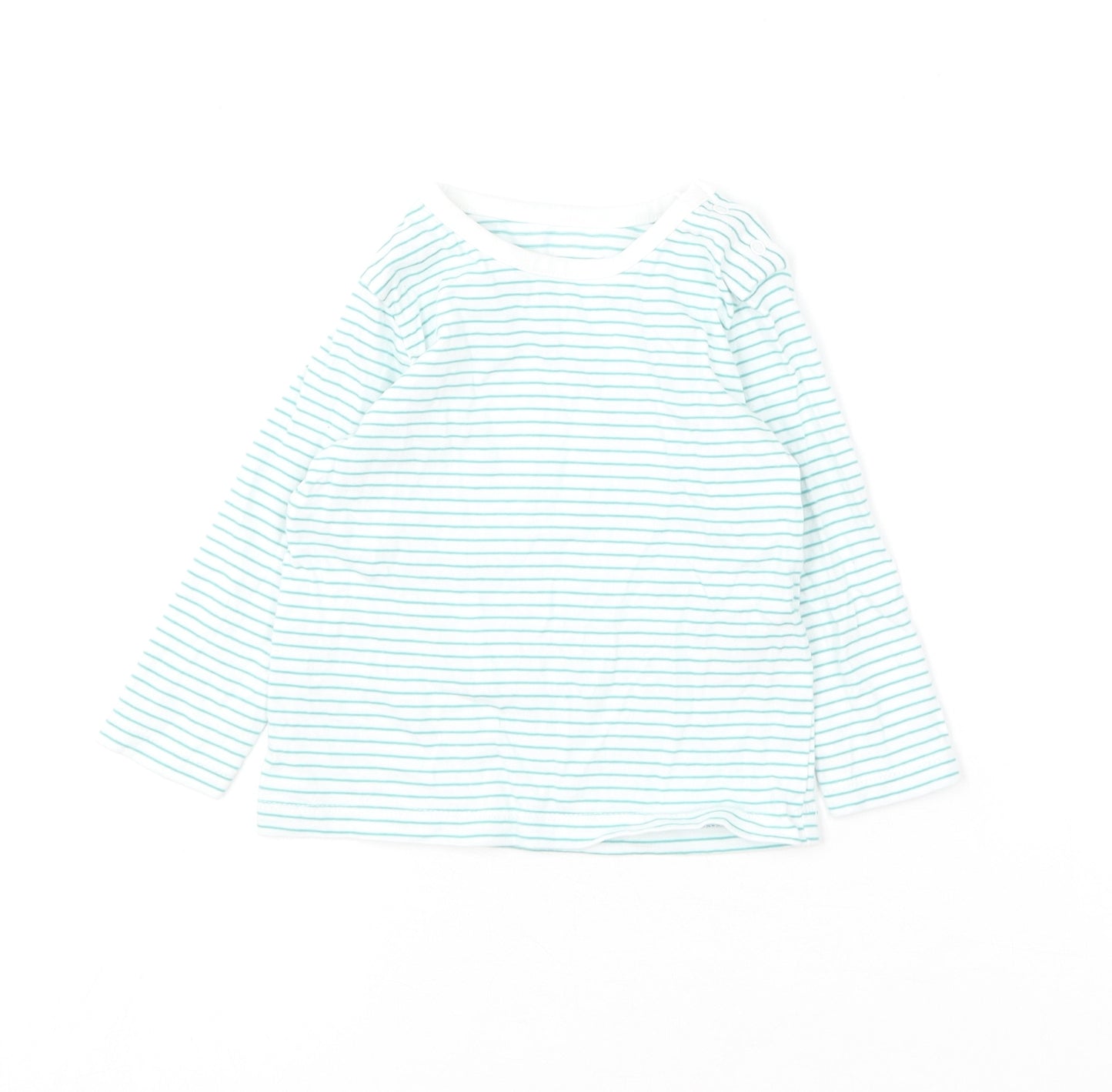 Dunnes Stores Baby Green Striped Cotton Basic T-Shirt Size 3-6 Months Round Neck
